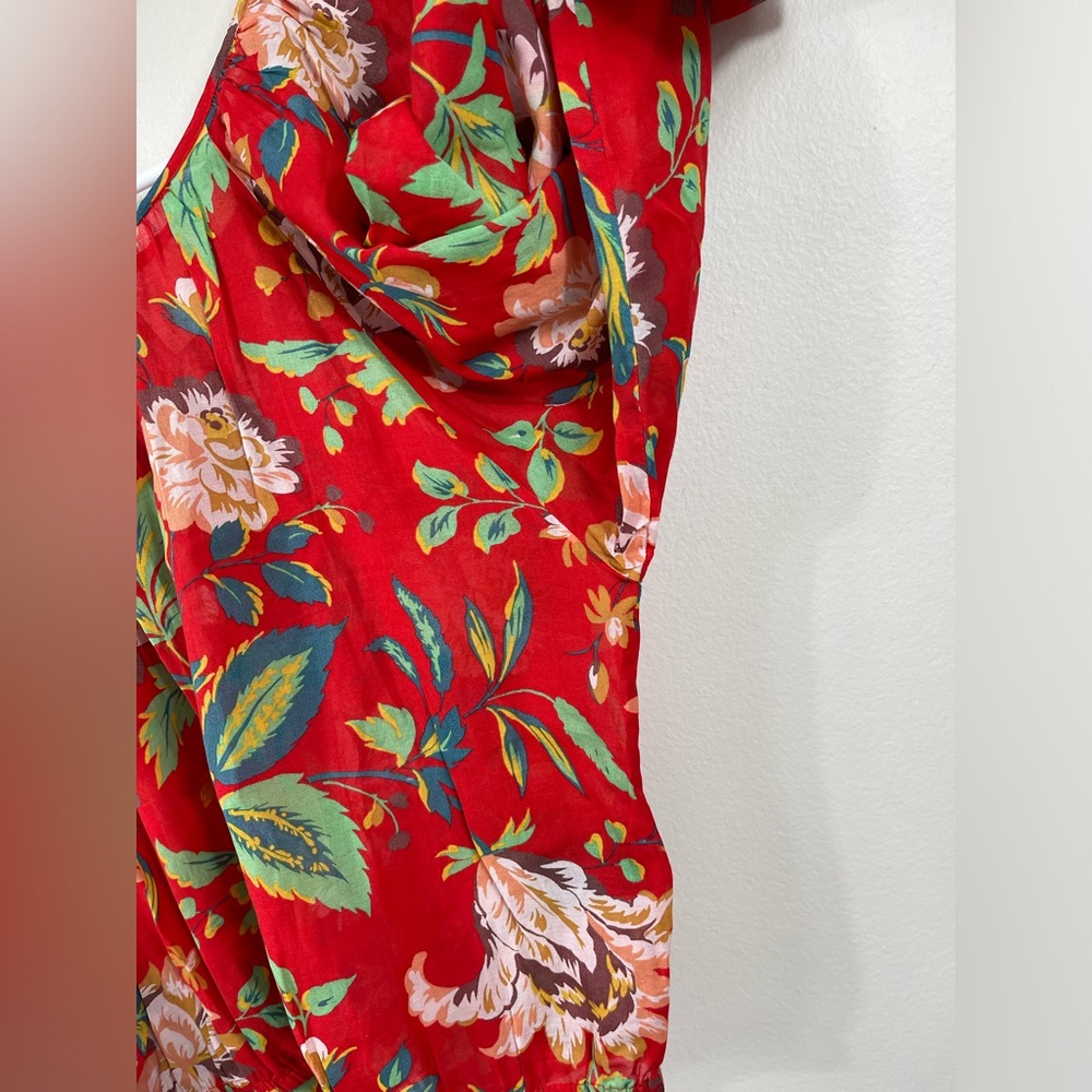 Maeve Lake House Blouse Floral Red Summer Cotton Size XS - Picture 7 of 13